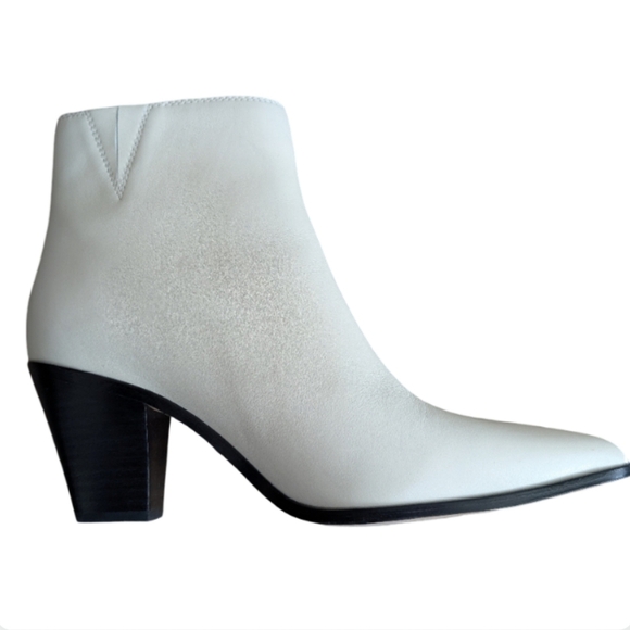 Paige White Leather Ankle Booties Size 8.5 Pointed Toe Block Heel - Picture 7 of 12